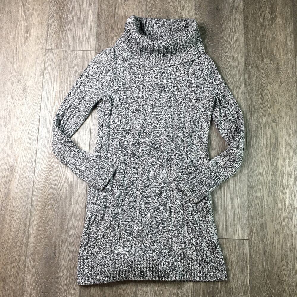 Loft Sweater Dress Roll Turtleneck Long Sleeve Cable Knit Gray Small